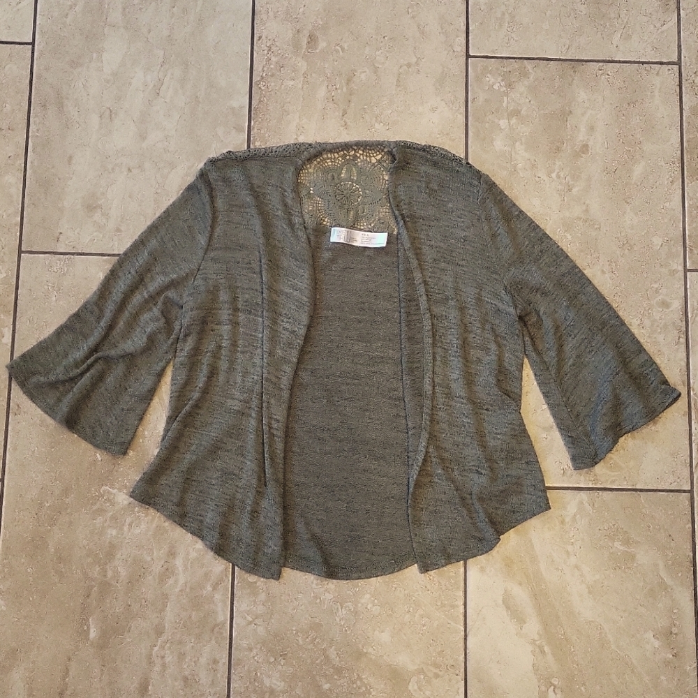 3/$12 time and tru open front cardigan 3/4 bell sleeves lace crochet